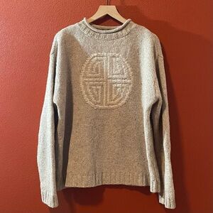 Irelandseye Men’s Celtic Knot Knitted Pullover Soft Oatmeal Wool Blend Sweater